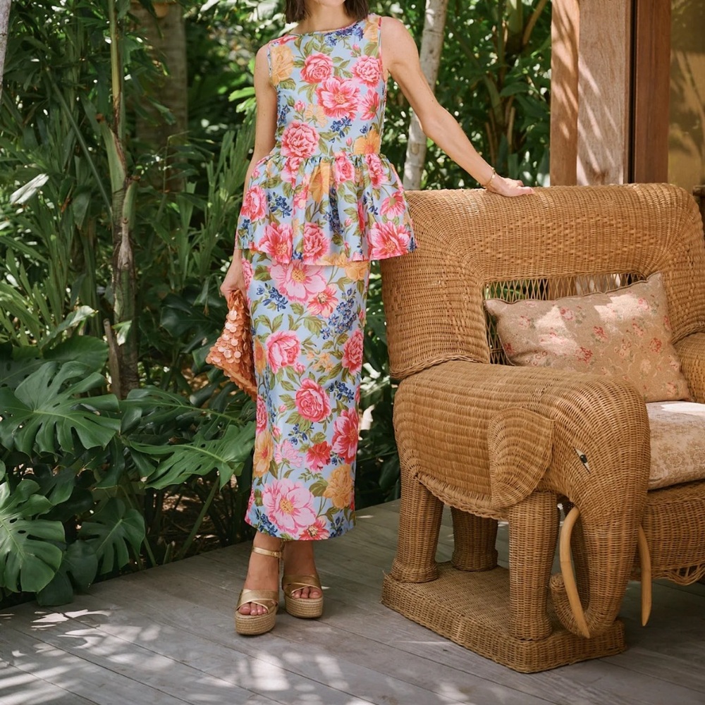 NWT La Maregold Liliana Dress in Light Blue with Pink & Yellow Flowers